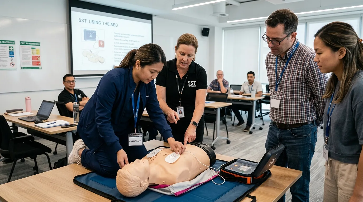 Apprentissage des gestes de premiers secours en formation SST à Étival-lès-le-Mans